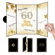 60th Birthday Celebration Guest Book - Black Gold 1965 Party Decoration Black Gold  Paper Guestbook 
