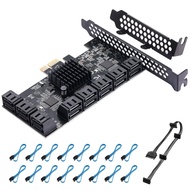 PCIE SATA Card 16 Ports, 6 Gbit/s SATA 3.0 PCIe Card, PCIe to SATA Controller Expansion Card, Boot a