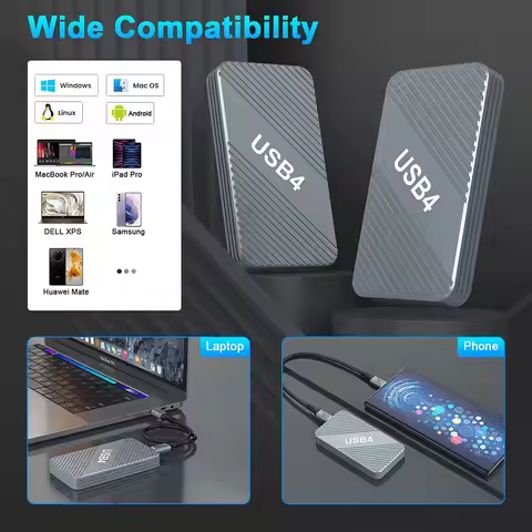 Enclosure USB4 External Hard Drive Enclosure For Thunderbolt 3/4 USB4.0/3.2/3.1/3.0 Aluminum 40Gbps 