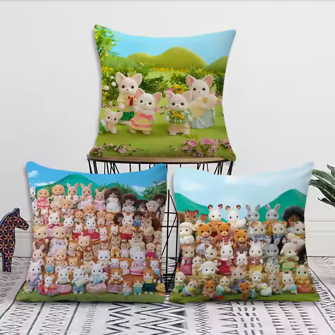 Cute Cartoon S-Sylvanian family cushion cover Living Room Headboard Office Cushion Bedroom Cushion S