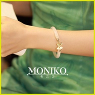 ◹ ❖ ◙ MONIKO Original Design 18k Gold Hetian Jade White  Lily of valley Bangle Impact Inspired Brac