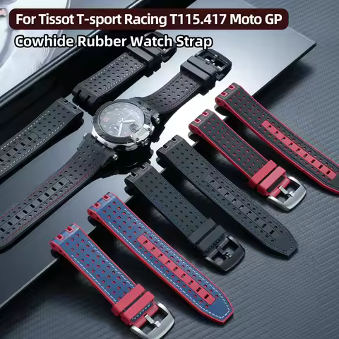 For Tissot T-sport Racing T115.417 Moto GP Cowhide Rubber Watch Strap T115417 Men Sport Series watch