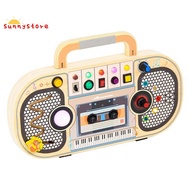 Montessori Wooden Digital Voice Recorder,5 Music Toggle Switchs Toy,Toddler Busy Board with 7 LED Li