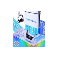 [New for 2023] PS5 Slim Stand PS5 Silm/PS5 Compatible Accessories PS5 Stand PS5/PS5 Silm Vertical Cooling Stand PS5/PS5 Silm Controller Charging Stand 2 Simultaneous Charging 3-Stage Cooling PS5 Disc - Digital Dual-use cooling fan with charging indicator