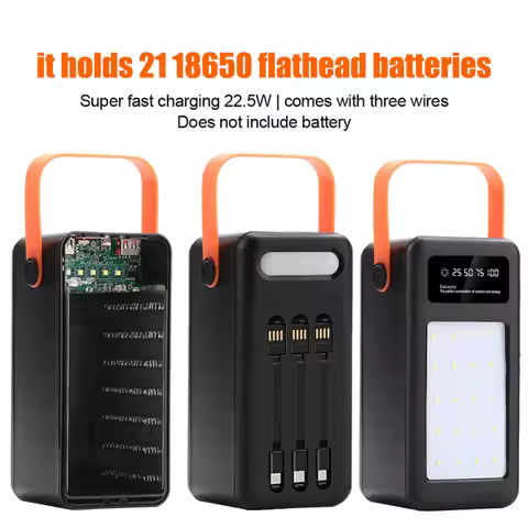 DIY18650 Battery Case 21*18650 PD QC4.0 3.0 22.5W Battery Storage Box Super Fast Charging Dual USB T