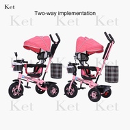 4 In 1 Kids Push Tricycle Baby Toddler Trike Bike 3 Wheel Ride On Toy Children Infant Stroller Parent Handle Rotatable Seat