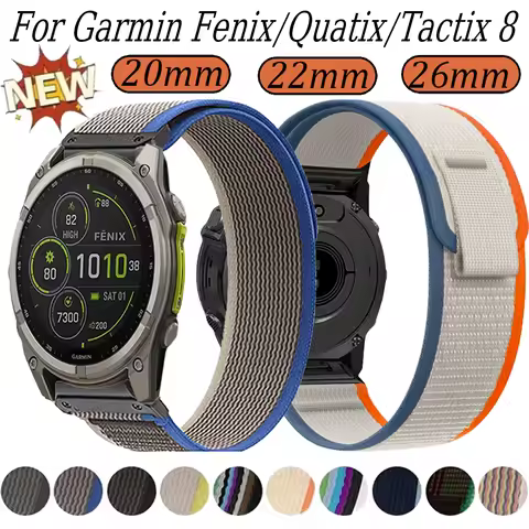 20mm 22mm 26mm Quick Fit Nylon Trail Strap For Garmin Fenix/Quatix/Tactix 8 Sports Bracelet For Garm
