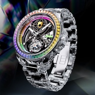 BONEST GATTI Men's Tourbillon Watch Crystal Inlaid Full Transparent Gems Automatic Movement