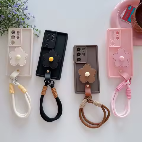 Flower Stand Wrist Strap Phone Case For Tecno Camon 40 30 Premier 20 19 Pro 4G 5G 30S Pop 10C 10 9 8