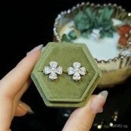 Sterling Silver990Niche Women's Design Jewelry Earrings Exquisite Summer Four-Leaf Clover Zircon Hig