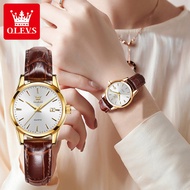 Jam tangan perempuan waterproof OLEVS Original Leather Luminous Ladies watch Fashion Korean watch for women