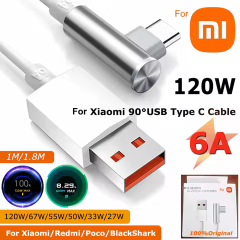 Xiaomi 120W 67W Fast Charging 90 Degree Game Usb Type C Cable Mi 14 13 Poco X7 F5 Blackshark 5 Redmi