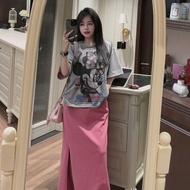 Summer women's set, mouse printed shirt with rhinestones mixed with cute long skirt 757(Z4) NC M.i.n