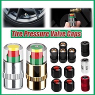 Tire Caps With Pressure Gauge 4 Pieces 2.4bar 36psi 3-Color Monitor Valve Stem Caps for Automotive C