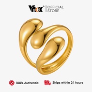 Vnox Premium 18K Gold Stainless Steel 3-Layer Geometric Water Drop Open Ring,High Polish Line Cuff R