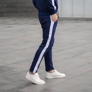 Celana Joger Pria Polos / Jogger Pants HITAM STRIPE PUTIH / Celana Training Jogger Pria Wanita Hitam