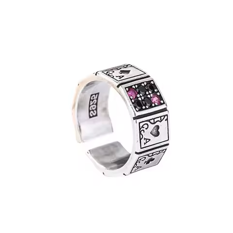 Poker Card Ring Vintage Hip Hop Lucky Ring Poker Open Index Finger Dark Fashion Male Lucky Ring