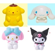 Contemporary squishy, purin squishy, kuromi squishy, cinamorol squishy, melody squishy.