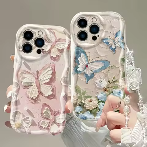 Butterfly Charm Chain Lanyard 3D Wave Case For Xiaomi Poco X7 PRO M7 F7 Pro F7 Ultra 15 Ultra 5G X3 
