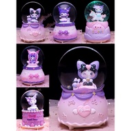 可米罗Kuromi Music Box Bola Kristal Crystal Ball Colorful Light Snowflake Rotate Romantic Rotating Musi