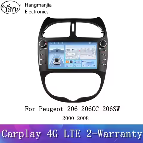 hangmanjia Android 15 Radio For Peugeot 206 206CC 206SW 2000 - 2008 Wireless CarPlay Multimedia Play