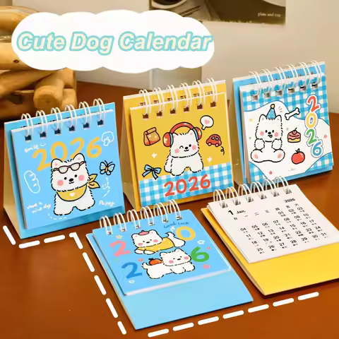 Cute Puppy Mini Calendar 2026 2025 Japanese Korean Stationery Small Desk Calendar To Do List Check P