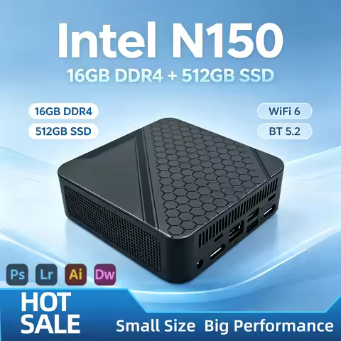 2026 Intel N150 Portable Mini PC 4C4T 3.6GHz 16GB DDR4 M.2 NVMe SSD 512GB Triple 4K WiFi6 BT5.2 Sile