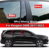 6Pcs Glossy Black Car Window Door Center B C Pillars Post Cover Trim for Peugeot 5008 2017-2023 Carb