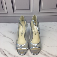 95新 36碼chanel香奈兒銀色網紗涼鞋復古女士高跟鞋vintage中古 古著專櫃正品復古優雅高跟鞋低跟鞋意大利制 復古撞色 不撞款 千金風御姐淑女風 跟高10.5cm