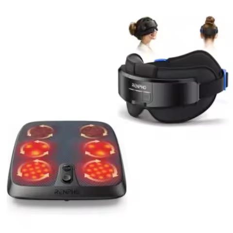 RENPHO Foot Massager with Eye Massager for Home Use in Black with Dual Massage Function and Relaxing