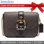 Coach Handbag In Gift Box Crossbody Bag Signature Gemma Crossbody With Jeweled Buckle Brown Black # CE623