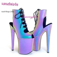 20 ซม./8 นิ้วแพลตฟอร์ม Exotic POLE Dance รองเท้า Holographic สะท้อนแสง PU PARTY โรมัน Gladiator รองเ