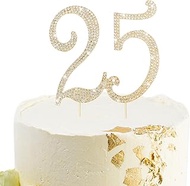 Gold 25th Birthday Cake Topper Rhinestones Cake Decorations for 25th Birthday Party