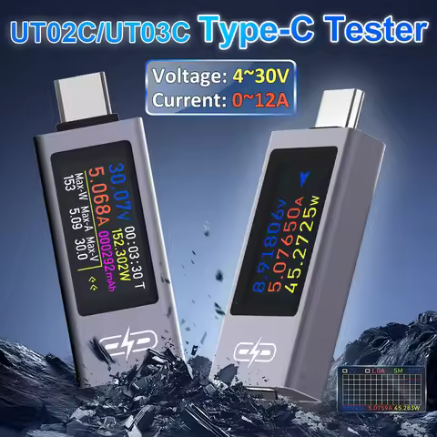 UT02C/UT03C Type-C Multi-function DC Voltage Ammeter DC 4~30V 12A Voltage Current Power Meter Phone 