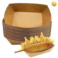 10Pcs Restaurant Oilproof Kraft Paper Food Trays / Disposable Kraft Paperboard Tray Box for Picnic Party Lunch Containers
