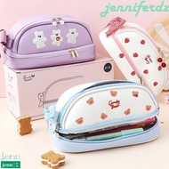 JENNIFERDZ Pencil Bag Love Kawaii School Supplies Double-Layer Large Capacity Strawberry Pencil Cases