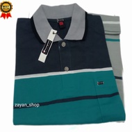 Baju pria dewasa kerah motif salur pakai kantong depan lengan pendek II baju kaos kerah salur pria b