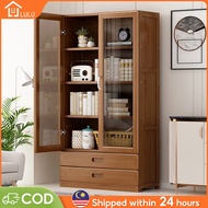 LULU Bamboo Book Shelf Rak Buku Bertutup With 2Drawer Storage Cabinet Rack Almari Buku Bertutup 置物架