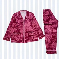 LaTin -9: Bộ Đồ Pijama Latin( Lụa Mịn) Màu Rừng Đỏ Free size  45-60kg và 60-75kg Quần Dài Áo Tay Dài