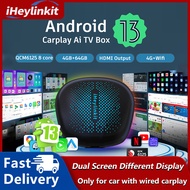 iHeylinkit New Android 13 QCM6125 Octa-core 4+64G Ultra Wireless Carplay Ai TV Box Android Auto HD Output 4G LTE Split Screen for VW Ford KIA Mercedes Toyota Honda Hyundai etc