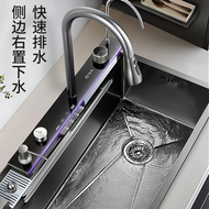 Stainless Steel SUS 304 Grade Handmade Undermount Kitchen Waterfall Sink with Pull tap NANO Black / 