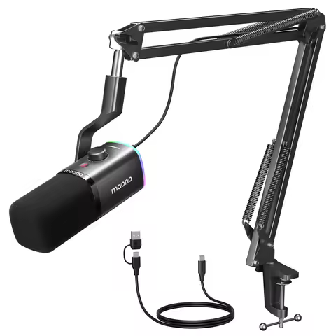 MAONO PD100XS USB/XLR Microphone for PC Dynamic Cardioid Microphone with Noise Reduction RGB Light M