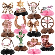 12 PCS Coquette Bow Cowgirl Honeycomb Centerpieces Western Bow Cowgirl Birthday Party Decorations Bo