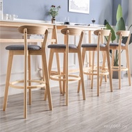 Stool Household Bar High Stool Solid Wood Chair Bar w & Chair Nordic Simple Chair Backrest Milk Mode
