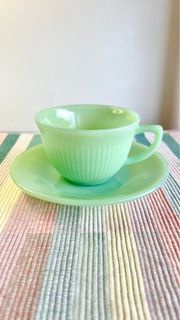 50s Vintage Fire King Jadeite Jane Ray Cup and Saucer