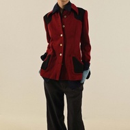 【NaSuBi Vintage】拼色設計羊毛針織古著西裝外套