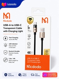 Mcdodo USB-A to USB-C Transparent Fast Charging Cable 6A with LED Charging Light (1.2m / 4ft)