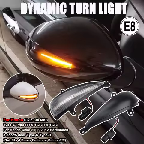2x Flashing LED Side Wing Scroll Dynamic Blinker Turn Signal Light For Honda Civic 8th MK8 Type-S Ty