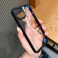 Clear Hard PC Case for iPhone 17 16 15 11 X XS 12 13 14 Pro Max Metal Frame Acrylic Shockproof Cover