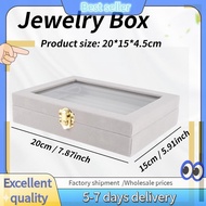 E7G-Velvet Glass Ring Earring Jewelry Display Organizer Box Tray Holder Storage Case